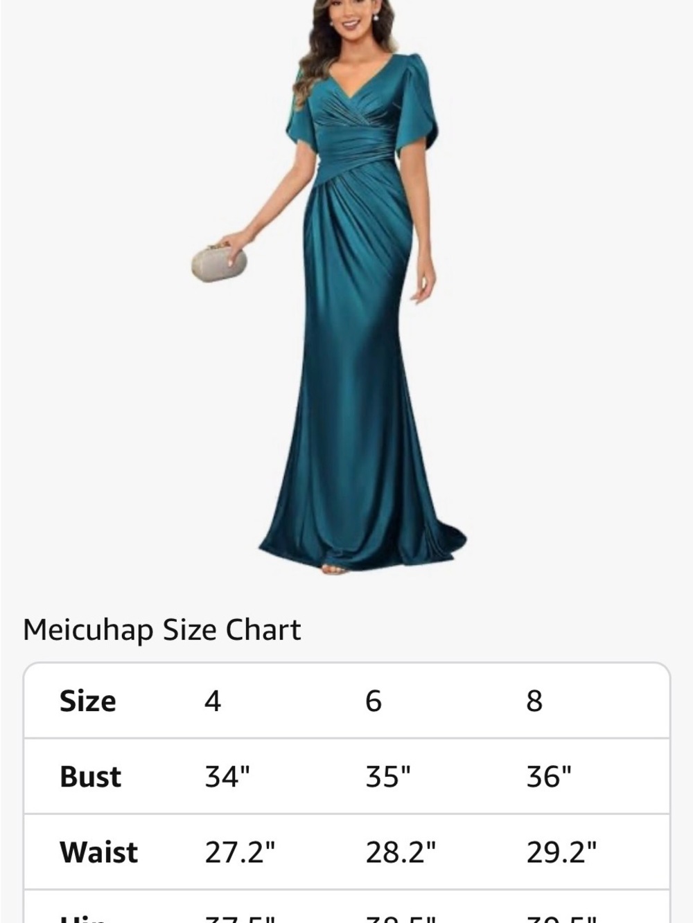 Satin Teal V-Neck Full Length Dress with Draped Waist
